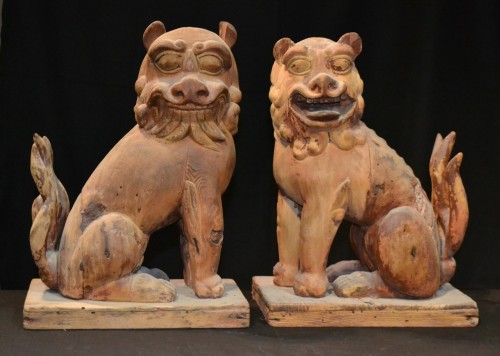 Komainu en bois sculpté, Japon 13e siècle époque Kamakura - Arts d