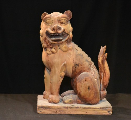 Antiquités - Komainu en bois sculpté, Japon 13e siècle époque Kamakura