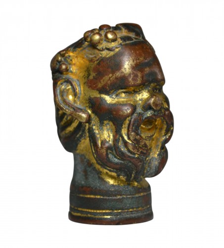 Gilt bronze head of Bacchus, Italian Renaissance cane knob, 16th century.