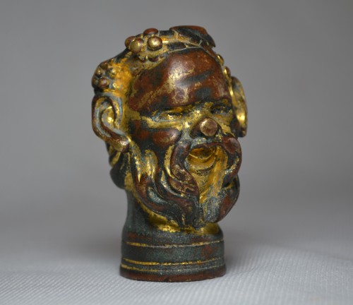 Gilt bronze head of Bacchus, Italian Renaissance cane knob, 16th century. - Objects of Vertu Style Renaissance