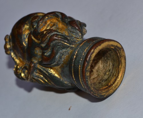 Gilt bronze head of Bacchus, Italian Renaissance cane knob, 16th century. - 