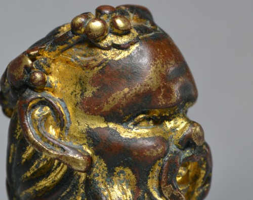 Gilt bronze head of Bacchus, Italian Renaissance cane knob, 16th century. - Renaissance