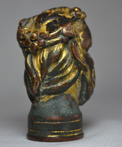 Renaissance - Gilt bronze head of Bacchus, Italian Renaissance cane knob, 16th century.