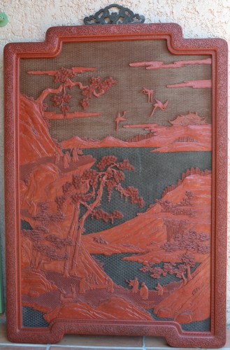 XVIIIe siècle - Panneaux en laque cinabre sculptée, Chine 18e siècle règne de Qianlong