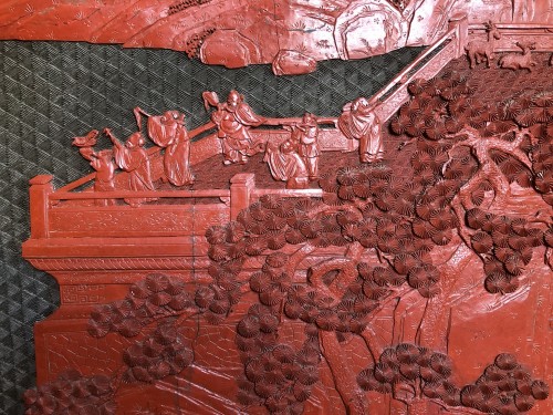 Panneaux en laque cinabre sculptée, Chine 18e siècle règne de Qianlong - 