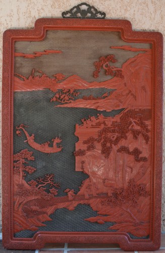  - Panneaux en laque cinabre sculptée, Chine 18e siècle règne de Qianlong