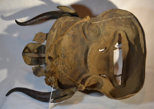  - Yamantaka (Vajrabhairava) mask in embosed and gilded copper, Tibet 19th century