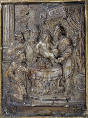 Alabaster plaque depicting the circumcision of Christ, Flanders 16th century