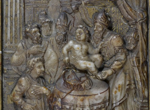 Antiquités - Alabaster plaque depicting the circumcision of Christ, Flanders 16th century
