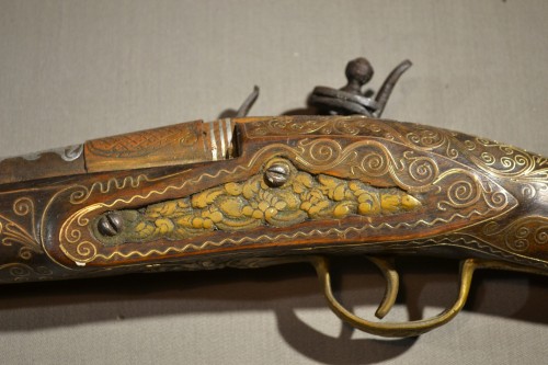 Antiquités - Fusil à silex incrusté d'argent, Empire Ottoman vers 1800