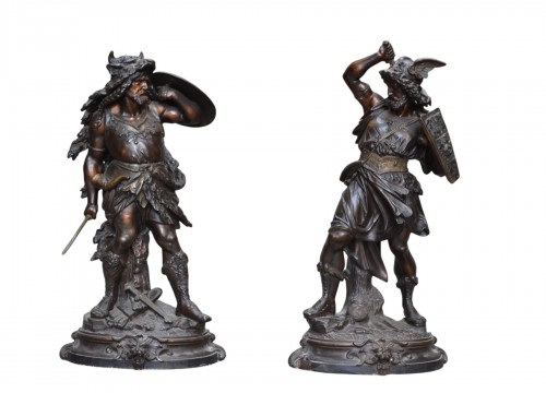Guerriers barbares en céramique imitant le bronze par Létu & Mauger