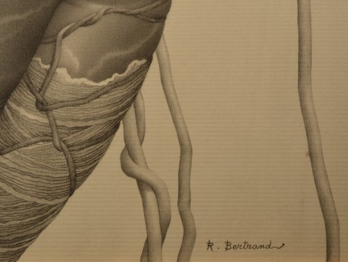 Antiquités - Original erotic drawing by R. Bertrand, 1970s. "Melanesian Woman."