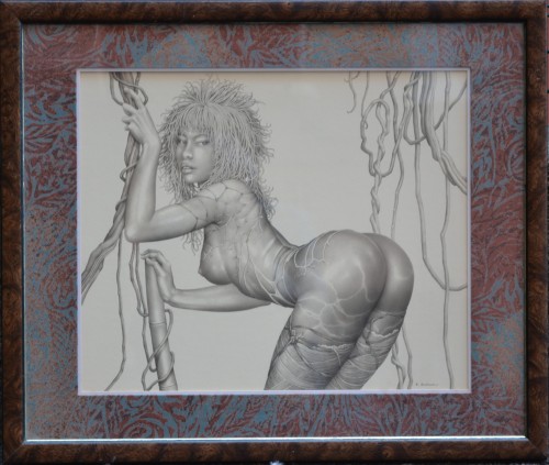 Antiquités - Original erotic drawing by R. Bertrand, 1970s. "Melanesian Woman."