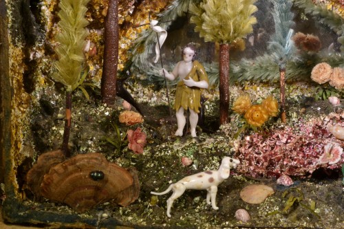 Diorama en verre filé. St François prêchant les animaux, Nevers XVIIIe siècle - Art sacré, objets religieux Style Transition