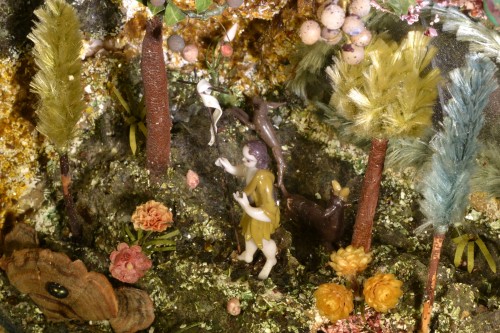 XVIIIe siècle - Diorama en verre filé. St François prêchant les animaux, Nevers XVIIIe siècle