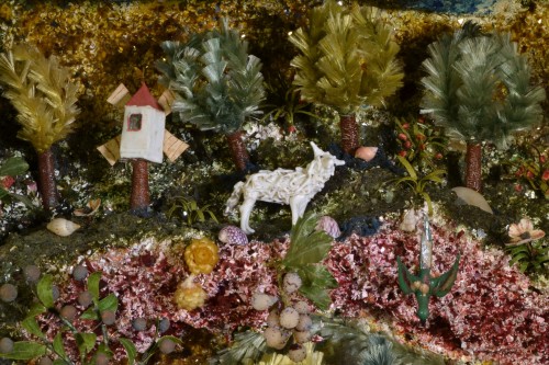Transition - Diorama en verre filé. St François prêchant les animaux, Nevers XVIIIe siècle