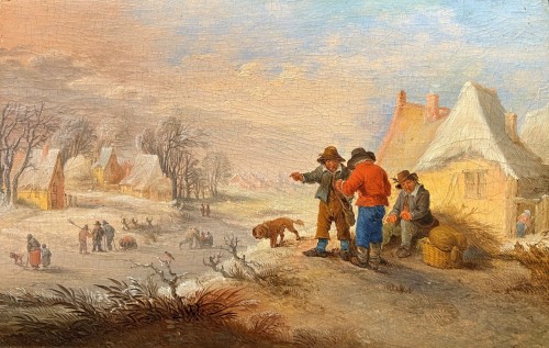 Theobald Michau (1676 - 1765) - Paysage d'hiver avec des paysans - Tableaux et dessins Style 