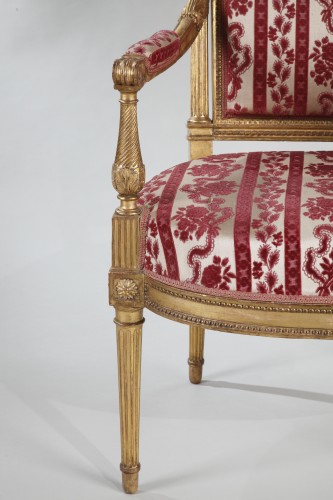 Suite de quatre fauteuils Louis XVI estampillés de Henri Jacob - Costermans Antiquités