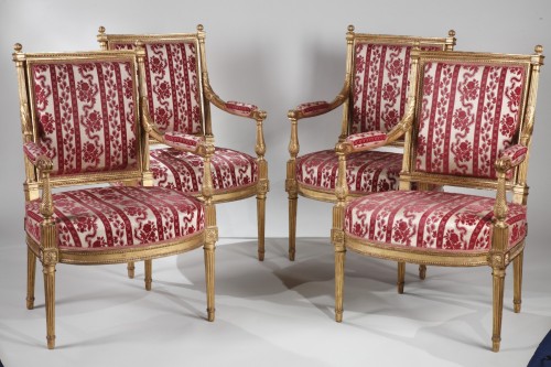 Antiquités - Suite de quatre fauteuils Louis XVI estampillés de Henri Jacob