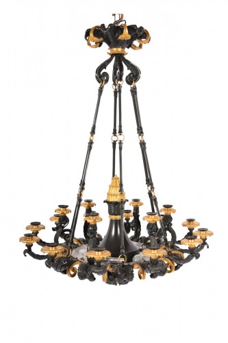 Lustre Empire en bronze à dix-huit bras de lumière