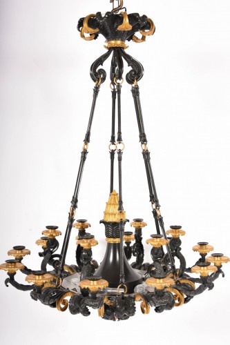 Antiquités - Empire bronze chandelier with eighteen arms of light