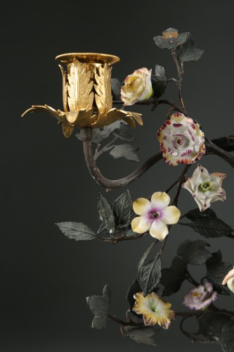 Luminaires Bougeoirs et Chandeliers - Paire de candélabres aux jardiniers porcelaine de Meissen et de Frankenthal