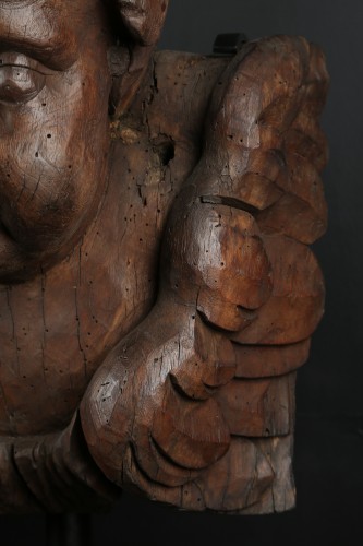  - Paire de têtes d'anges en bois sculpté Flandres 17e siècle