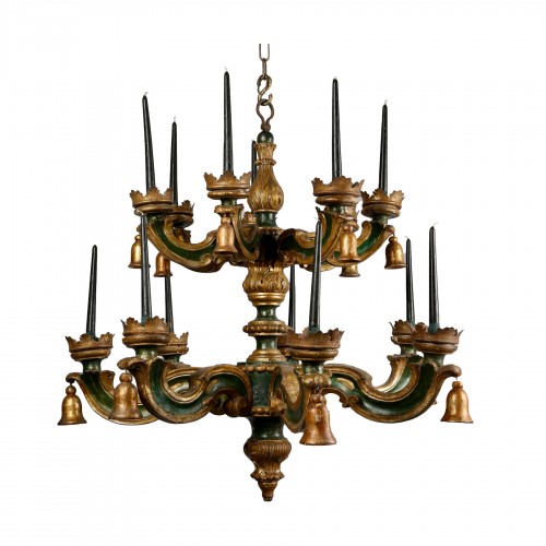 Lustre baroque italien en bois doré et laqué