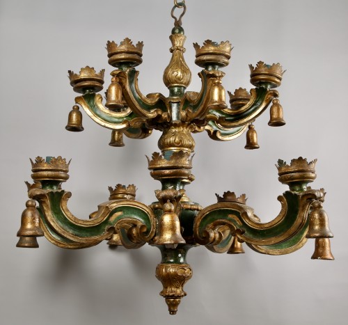 Lustre baroque italien en bois doré et laqué - Luminaires Style Louis XIV