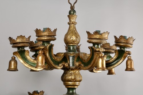 Luminaires Lustre - Lustre baroque italien en bois doré et laqué