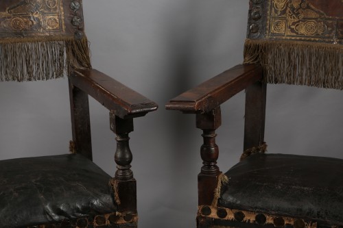 Paire de chaises à bras Italie XVIIe siècle - Sièges Style Louis XIV