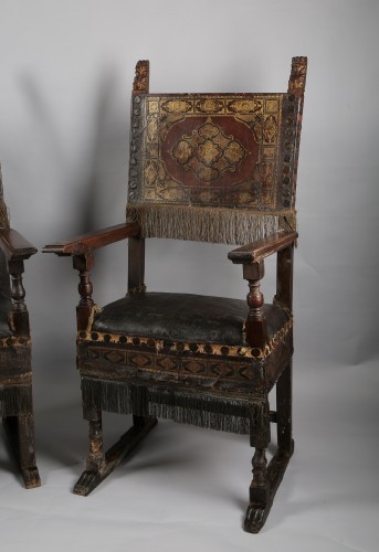 Sièges Fauteuil & Bergère - Paire de chaises à bras Italie XVIIe siècle