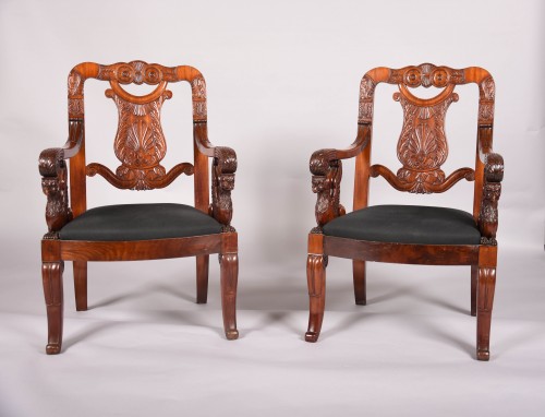 Six fauteuils en acajou Italie vers 1800 - Sièges Style 