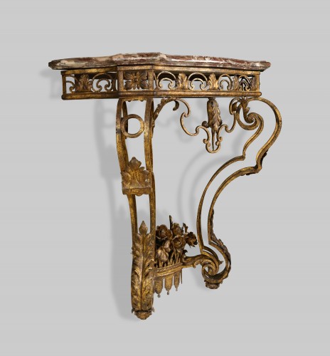 Console Louis XVI en fer forgé et doré - Mobilier Style Régence