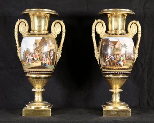 Paire de vases Empire en porcelaine de la Manufacture Dihl - Céramiques, Porcelaines Style Empire