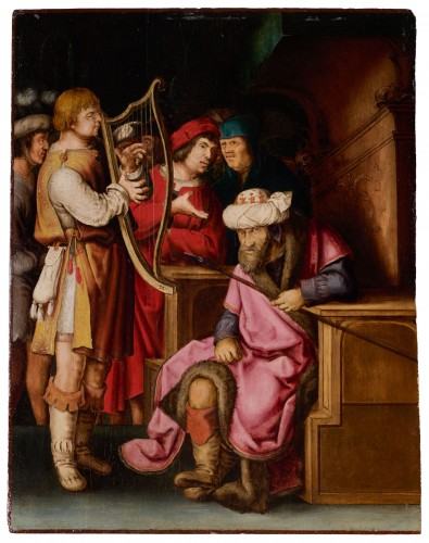 David and King Saul, based on an engraving by Lucas van Leyden