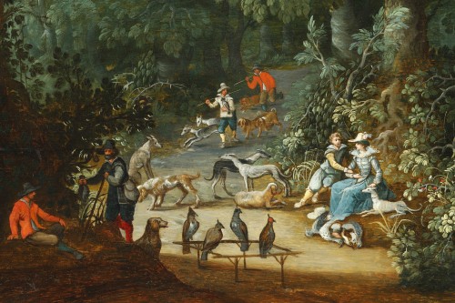 Antiquités - Attribué à Abraham Govaerts (1600 – 1652)  La  chasse aux faucons