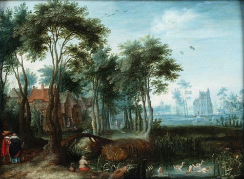 Adriaen Van Stalbemt (1580 - 1662) Paysage avec un château - Tableaux et dessins Style 