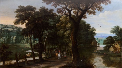 Marten Ryckaert (1587 — 1631) Allée d'arbres avec un groupe de voyageurs