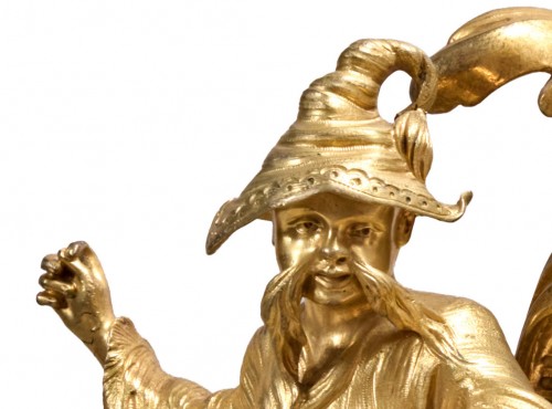 Pair of Louis XV Chinese-style andirons in gilt bronze  - 