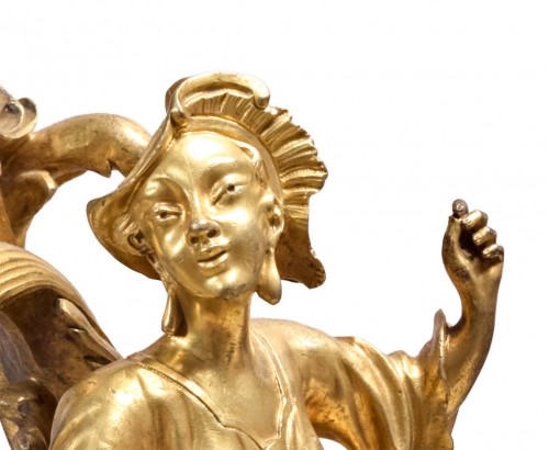 18th century - Pair of Louis XV Chinese-style andirons in gilt bronze 