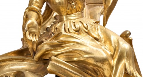 Louis XV - Pair of Louis XV Chinese-style andirons in gilt bronze 