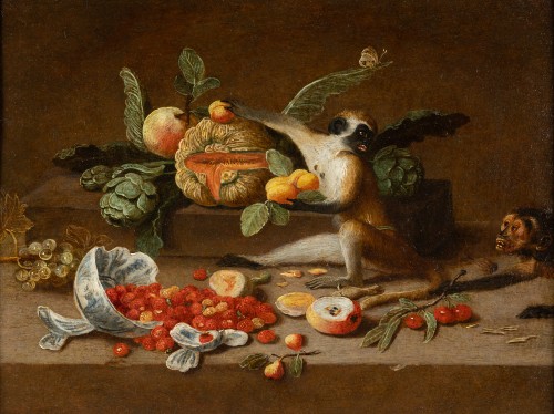 Monkeys Playing in a Still Life