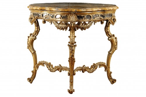 Console italienne bois doré et marbre brèche jaune