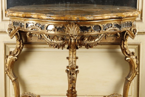 Mobilier Console - Console italienne bois doré et marbre brèche jaune