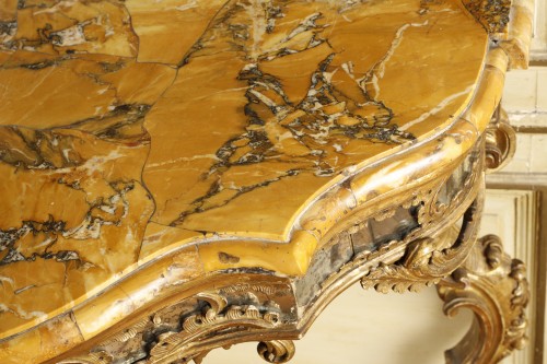 XVIIIe siècle - Console italienne bois doré et marbre brèche jaune