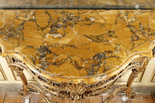 Console italienne bois doré et marbre brèche jaune - Louis XV