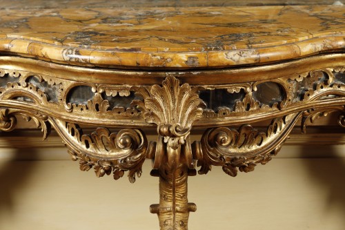 Louis XV - Console italienne bois doré et marbre brèche jaune