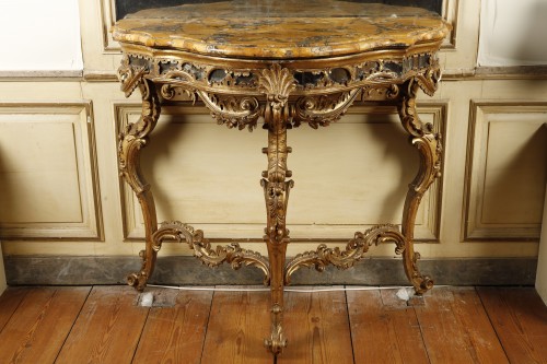 Antiquités - Console italienne bois doré et marbre brèche jaune
