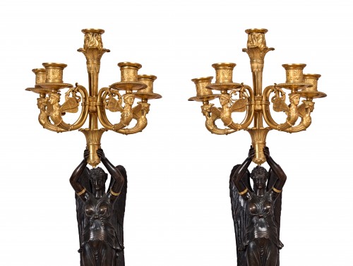 Paire de candélabres Empire aux cariatides - Luminaires Style Empire